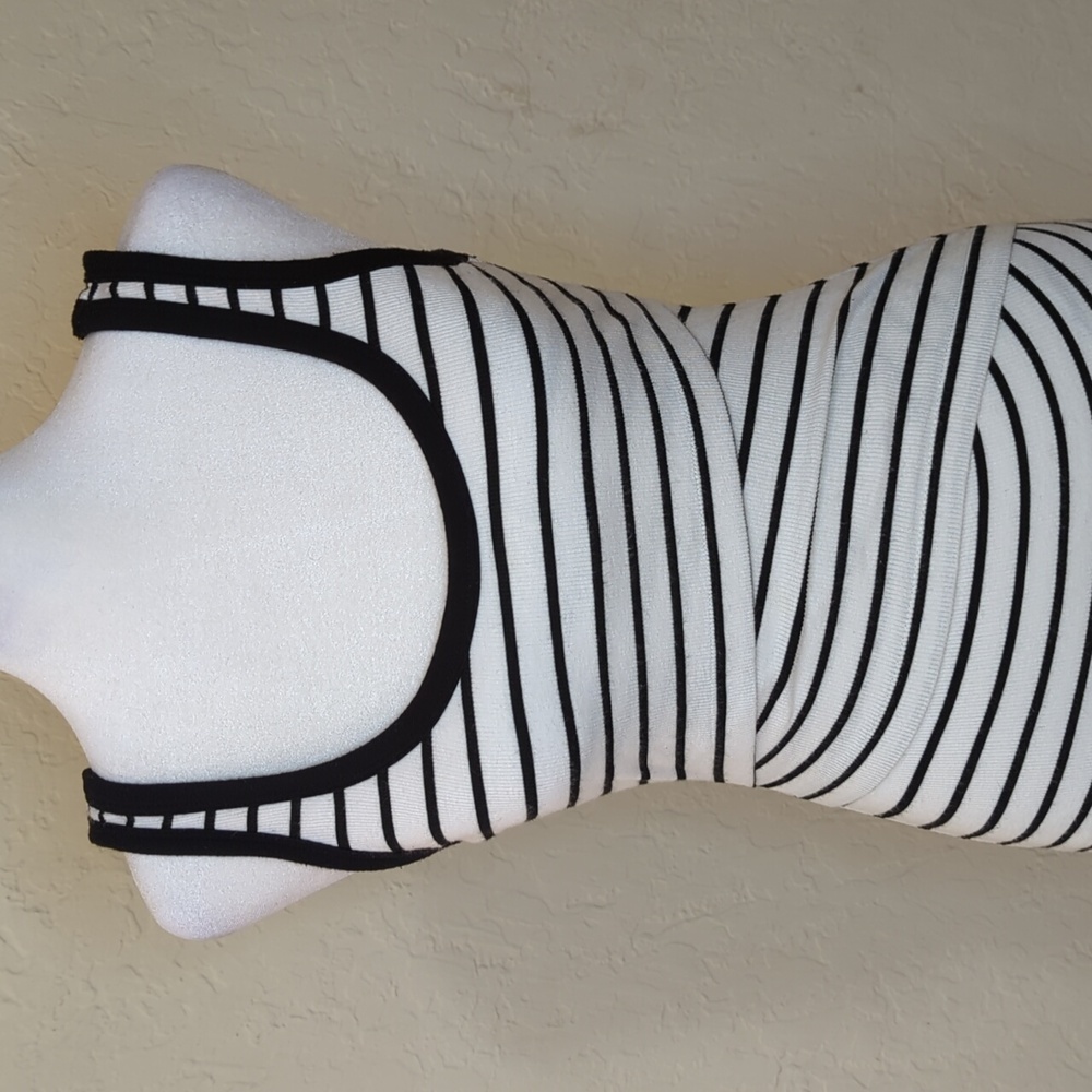 Bailey 44 White Black Striped Ribbed Tiered Tank Mini Dress Size XS - Picture 2 of 9